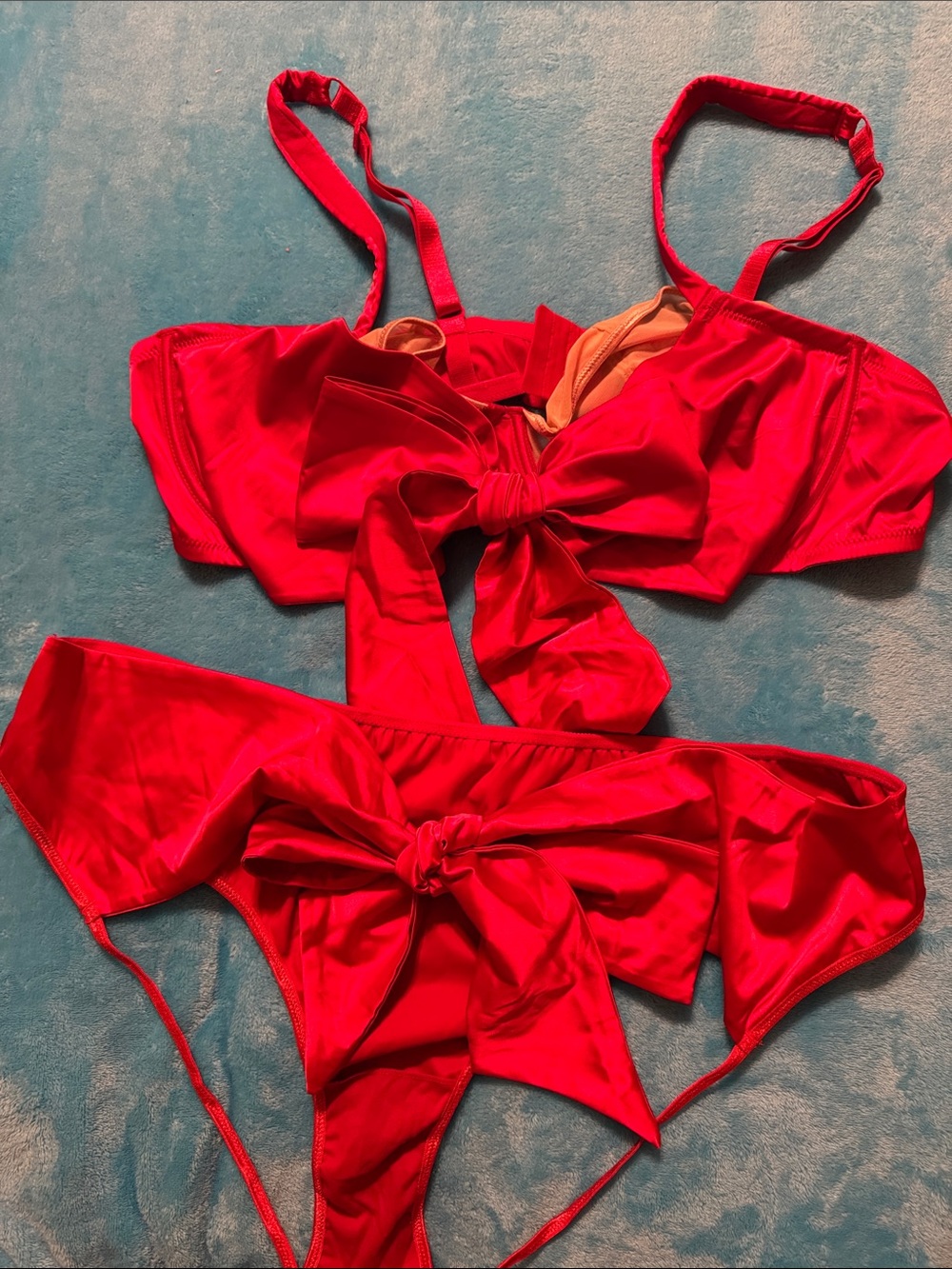 Bright Red Bow Bra and Panty Set